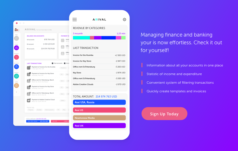 Interface for the first digital fintech bank Arrival screenshot 3